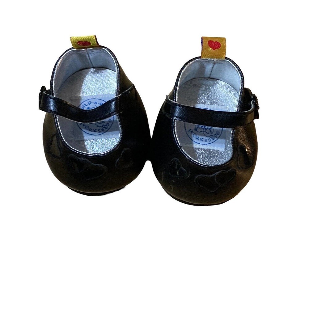 Build A Bear Girl Black Mary Jane Faux Leather Velvet Suede Dress Shoes